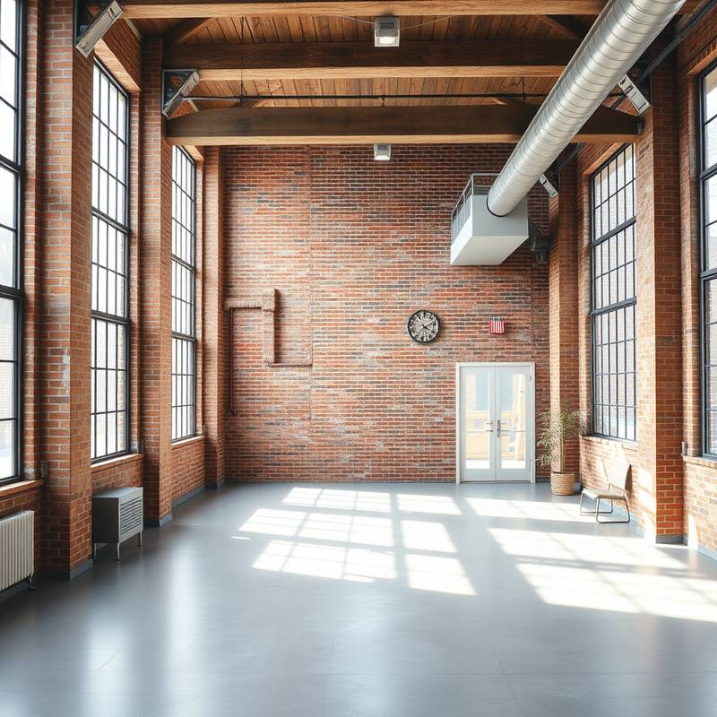 Bright and spacious studio loft with exposed brick and large windows providing ample natural light.