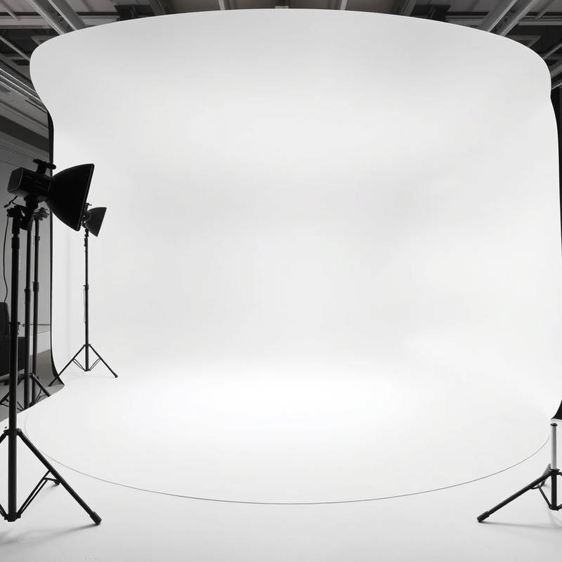Large cyclorama studio with a curved white wall, providing a seamless backdrop for various photography and videography projects.