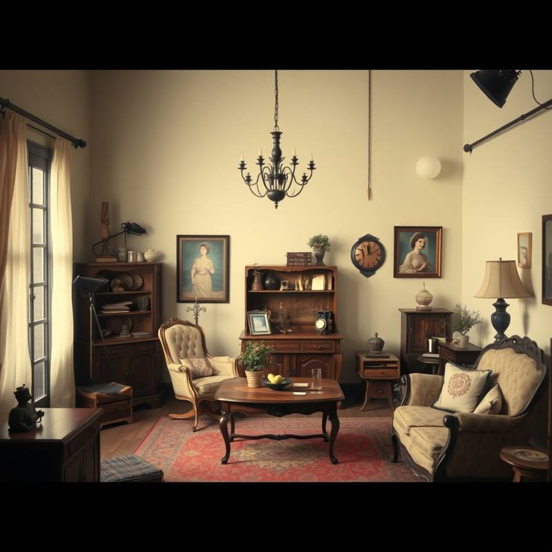 Vintage-themed studio with antique furniture and classic props.